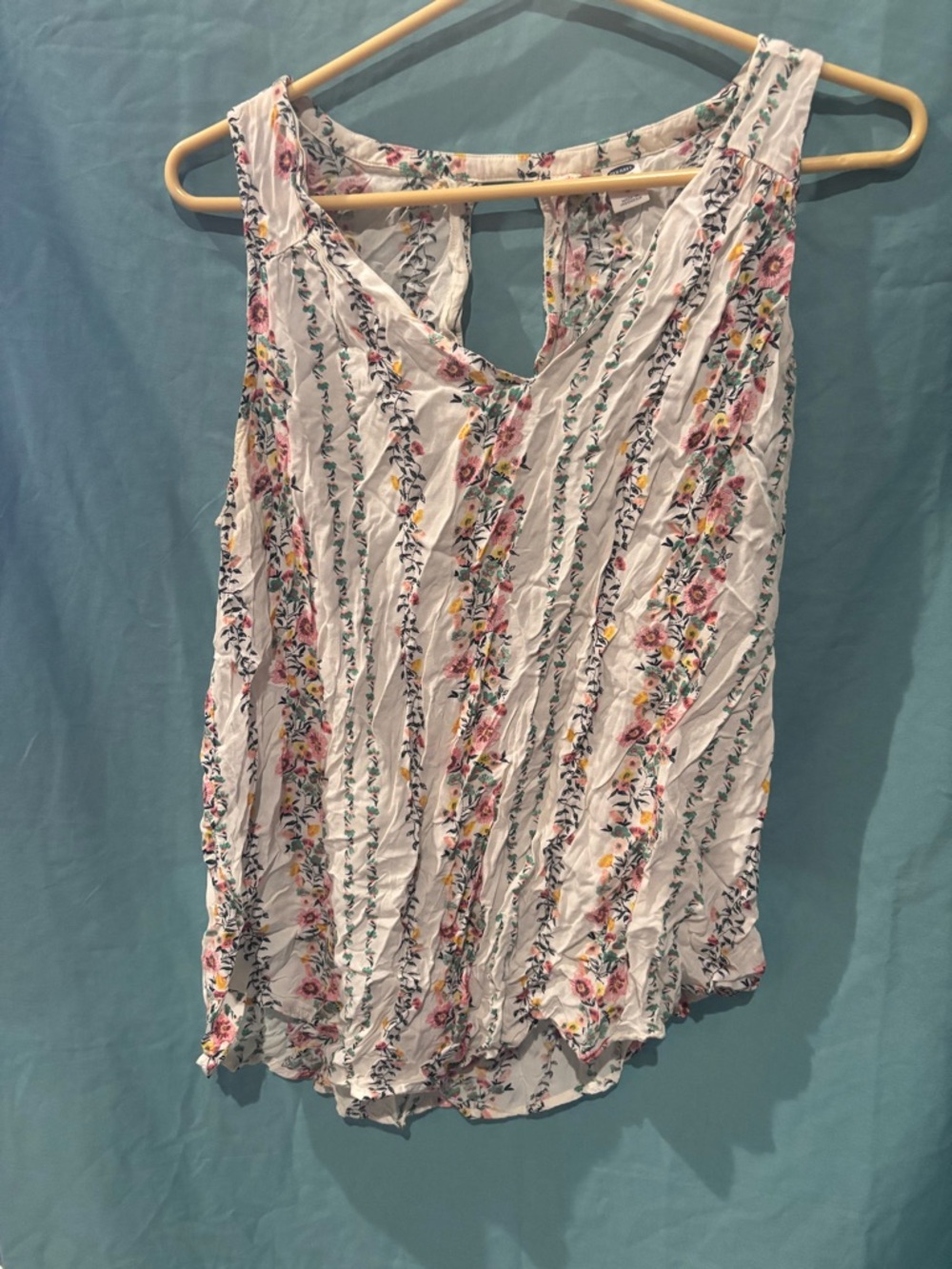 Old Navy White Floral Ruffle-Trim Tank Top